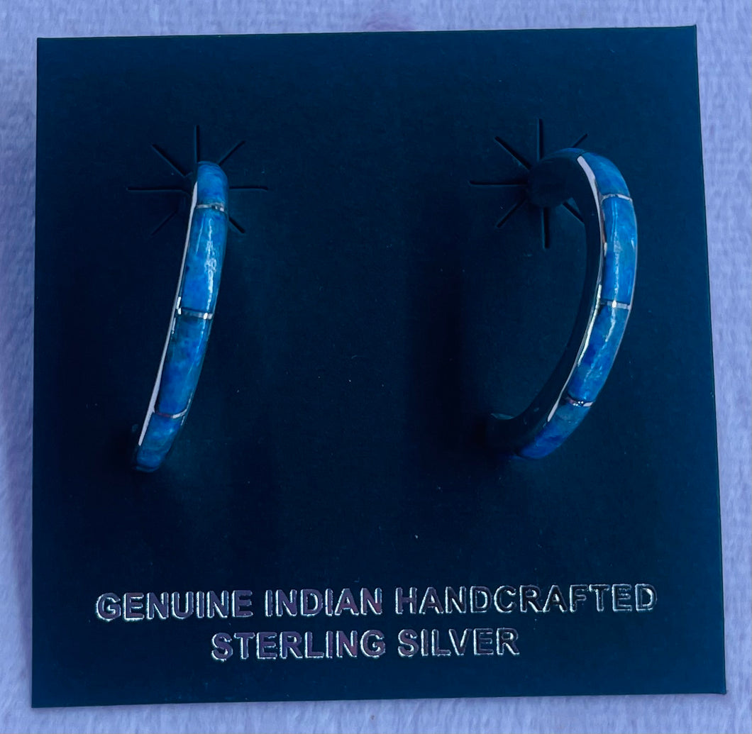 Turquoise and Silver Hoop Earrings