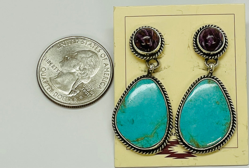 Purple Spiny Oyster Shell with Kingman Turquoise Earrings