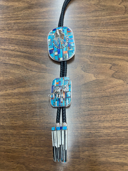 Silver Eagle with Assorted Stone Inlay Bolo