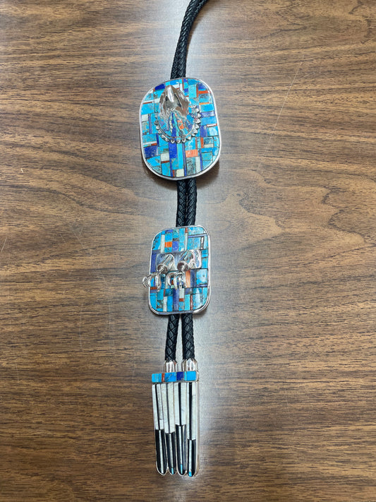 Silver Eagle with Assorted Stone Inlay Bolo