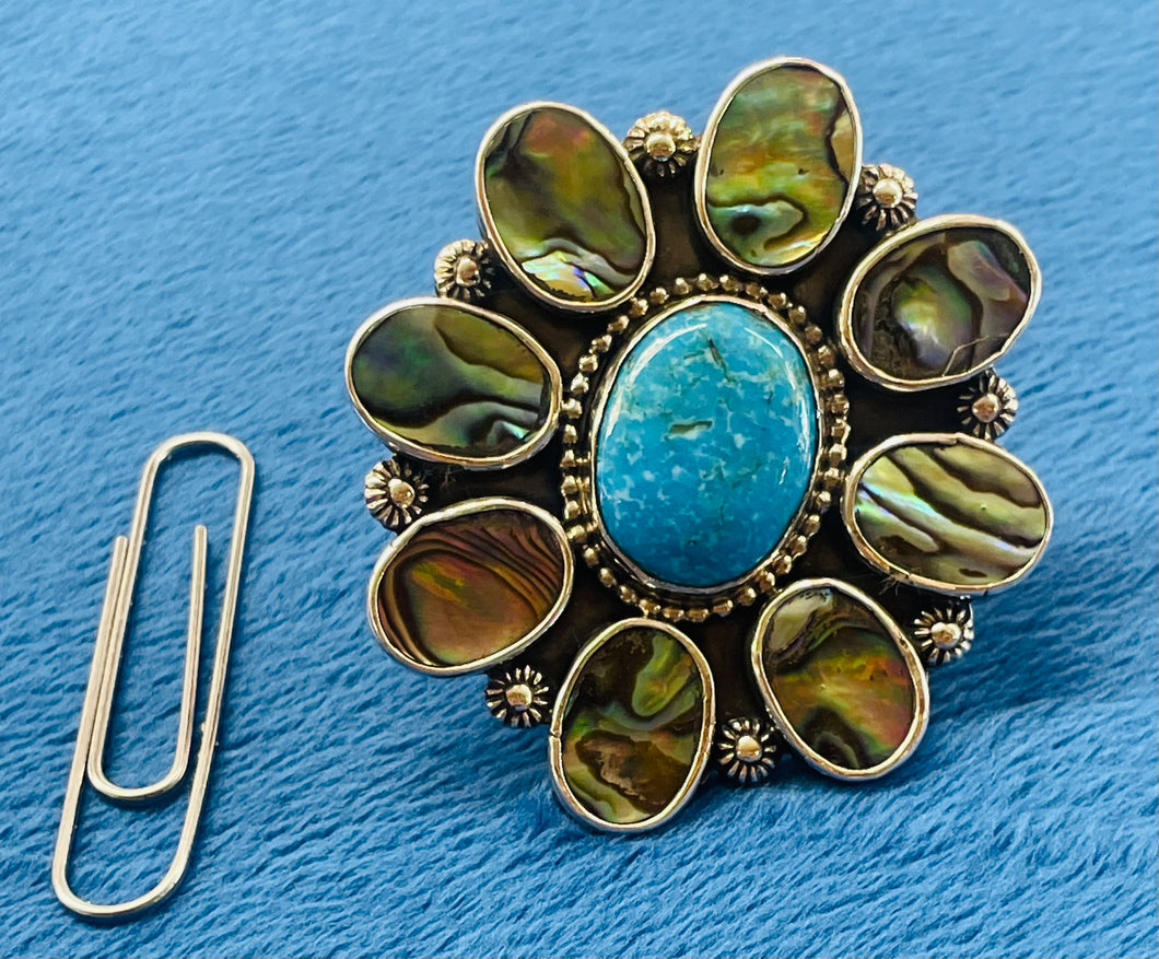 Abalone and Turquoise Adjustable Ring