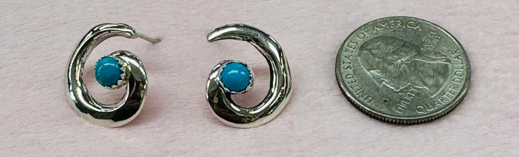 Turquoise and Silver Swirl Earrings