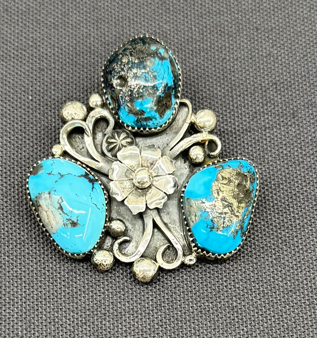 Turquoise and Silver Flower Pendant