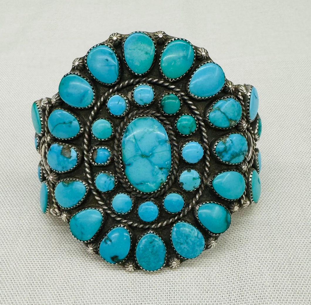 Turquoise and Silver Cluster Bracelet