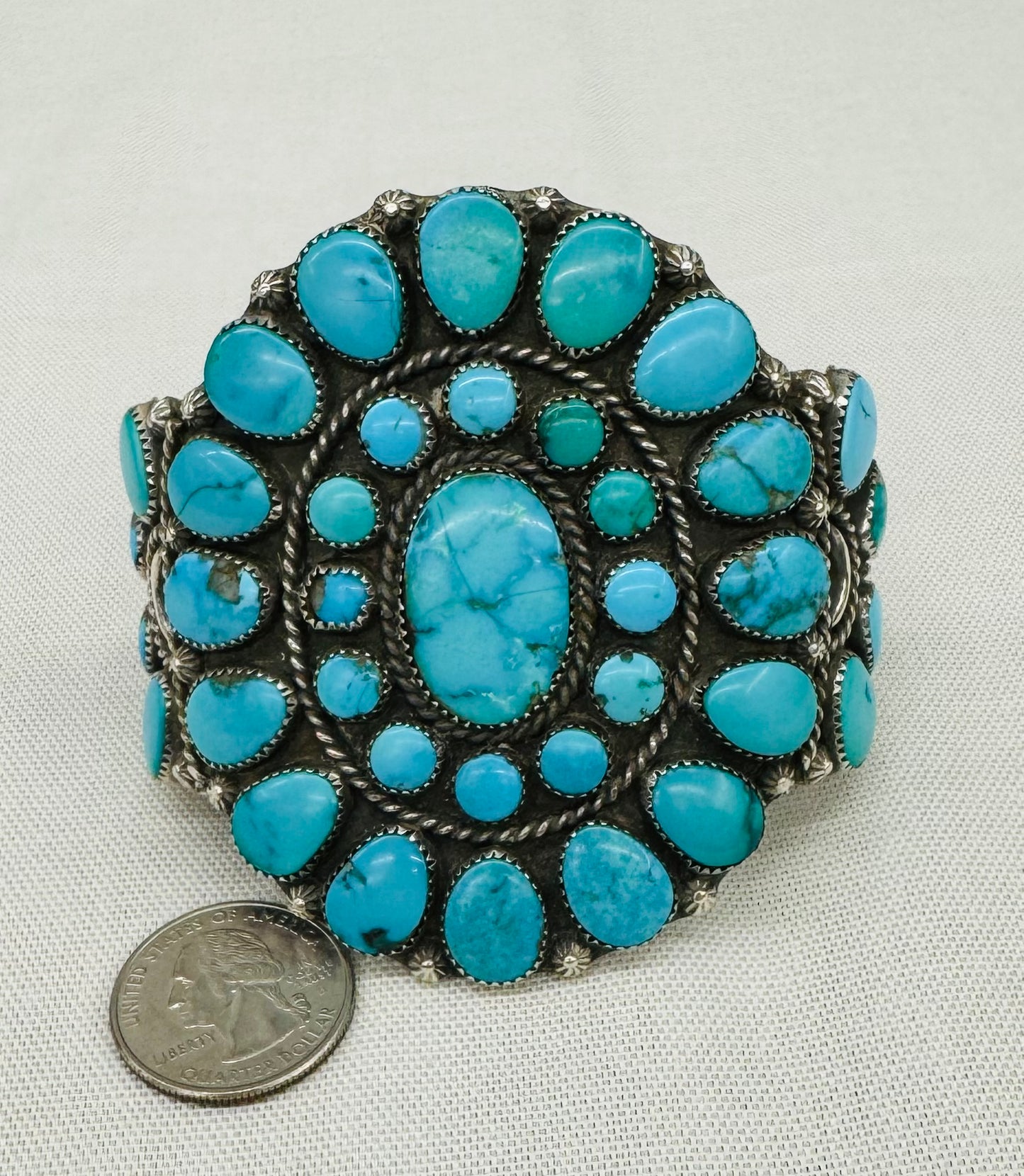 Turquoise and Silver Cluster Bracelet