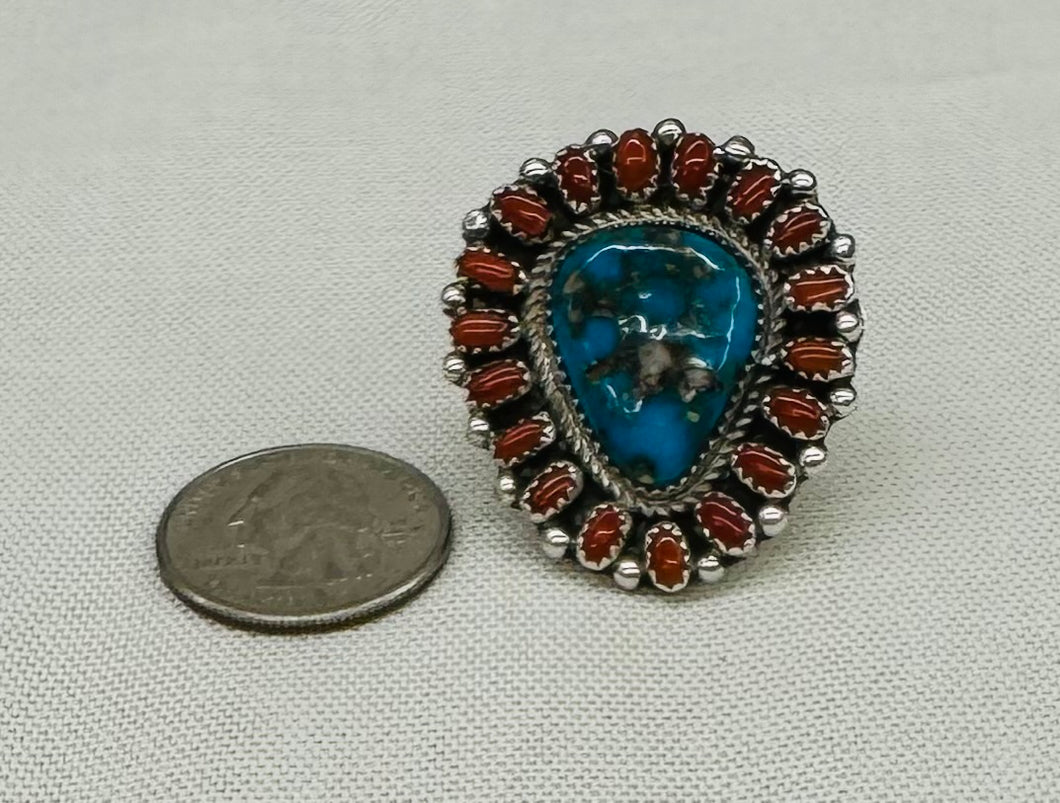 Turquoise and Coral Ring