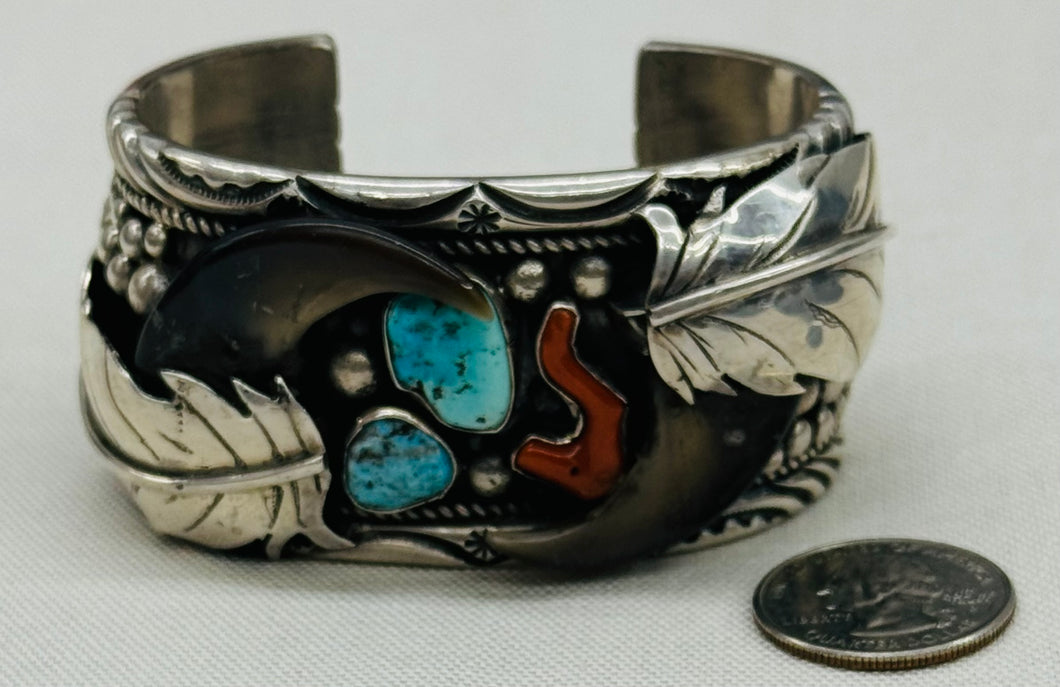 Bear Claw with Turquoise and Coral Stones Bracelet