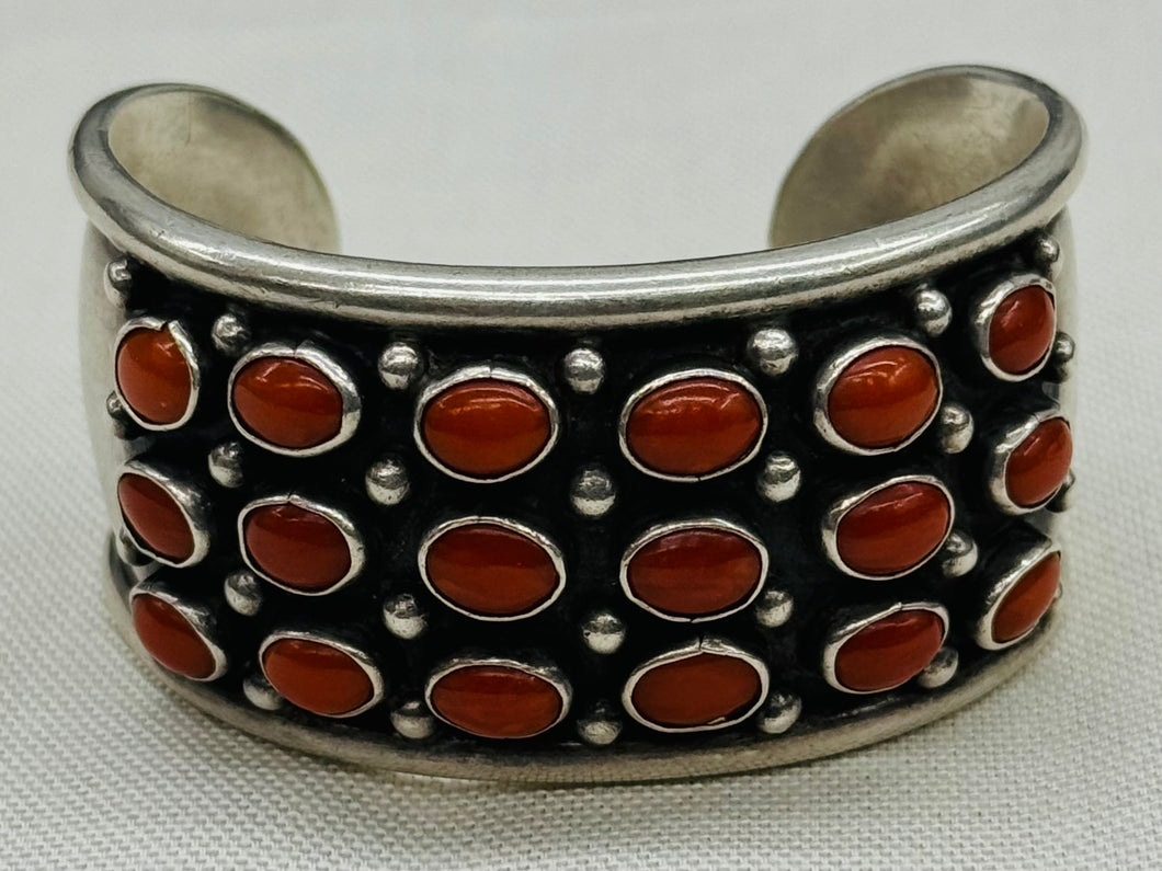 Coral and Silver Cuff Bracelet