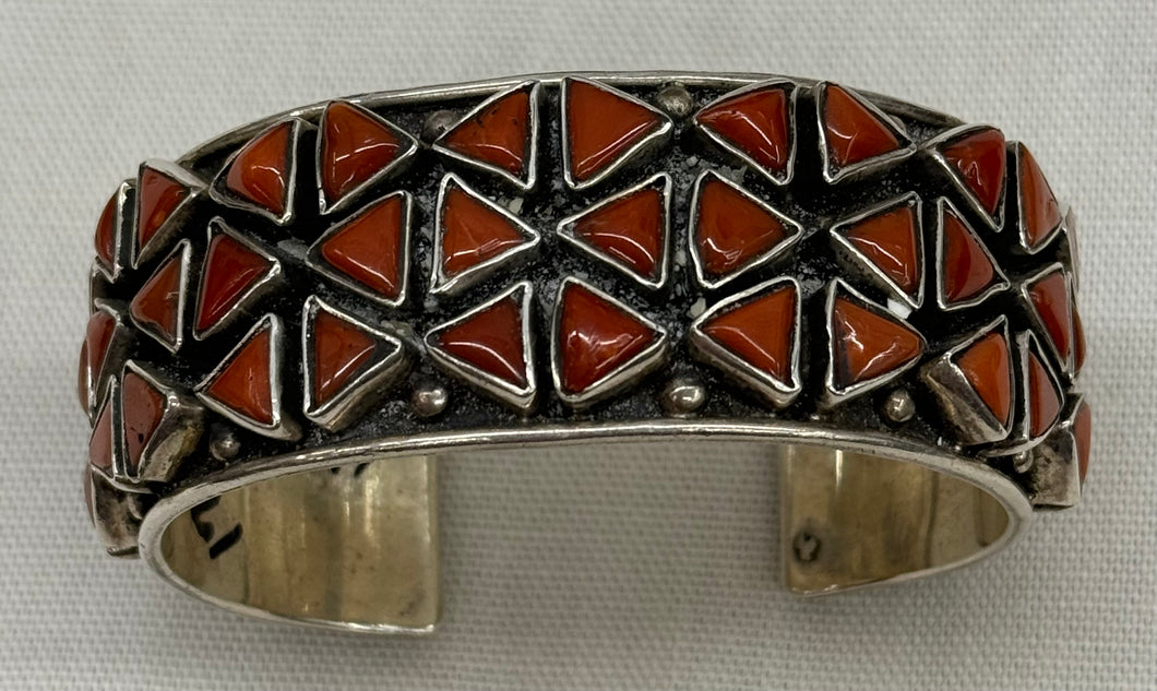 Coral and Silver Cuff Bracelet