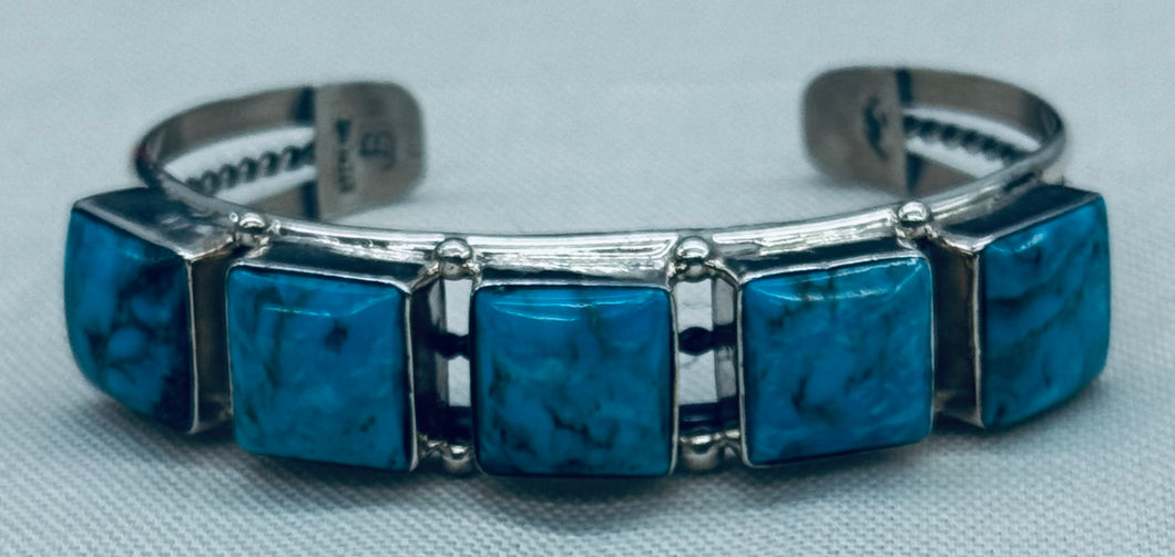 Square Turquoise Stones with Silver Bracelet