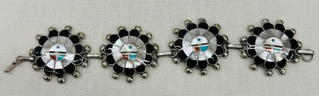 Zuni Inlay Sun Face Chain Bracelet