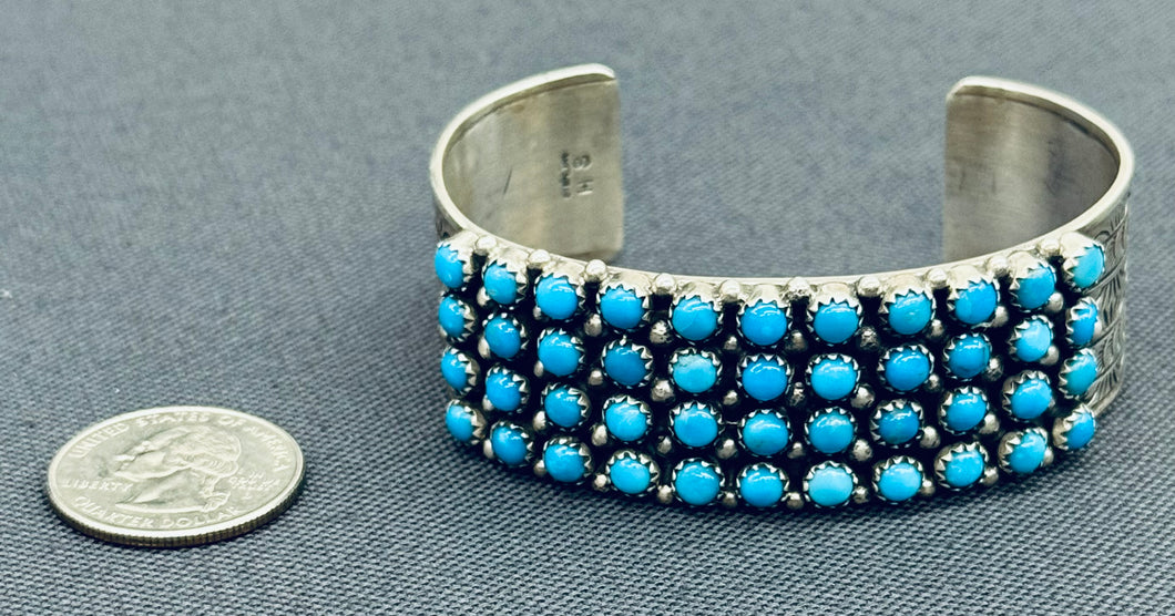 Four Row Turquoise and Silver Cuff Bracelet