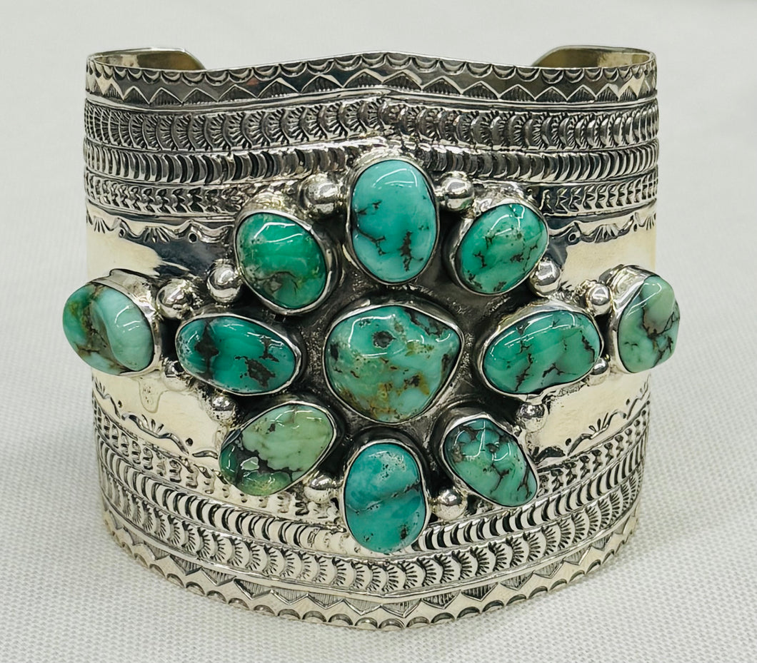 Large Cuff Bracelet with Turquoise and Silver