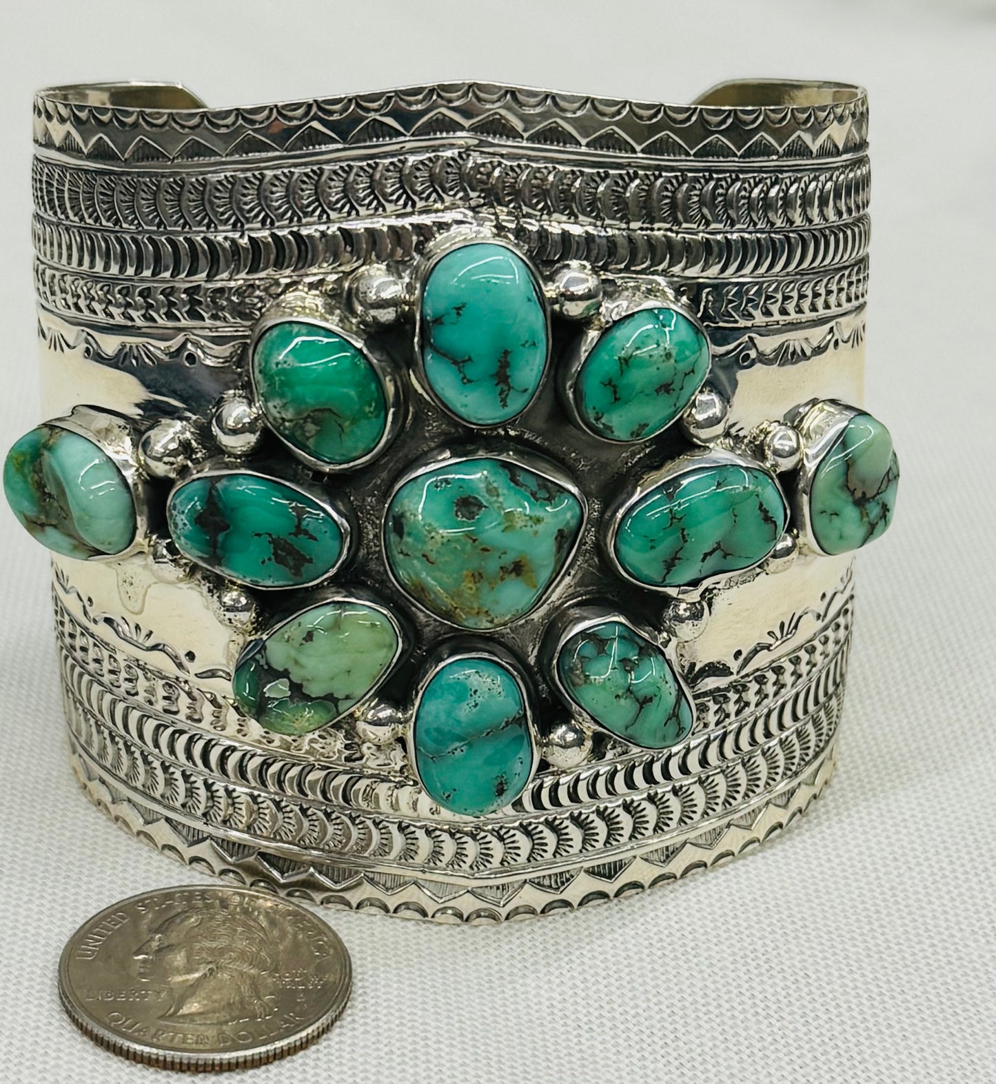 Large Cuff Bracelet with Turquoise and Silver