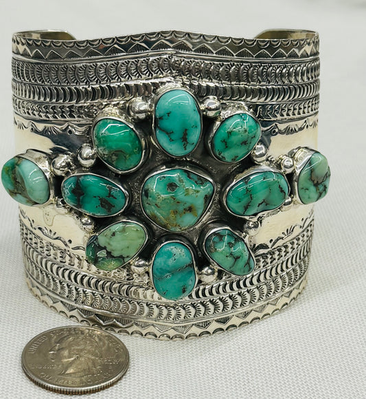 Large Cuff Bracelet with Turquoise and Silver