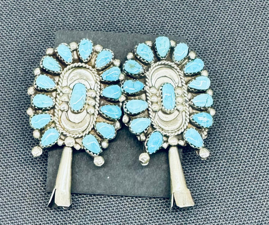 Turquoise and Silver Squash Earrings