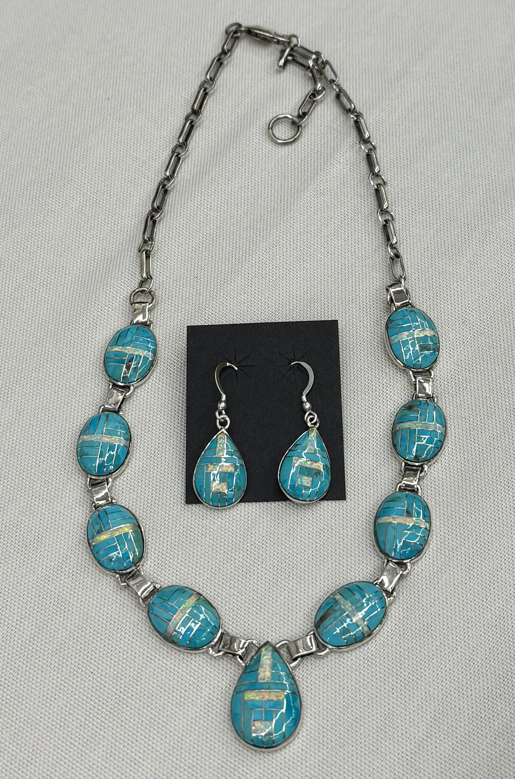 Turquoise and Opal Inlay Necklace and Earring Set