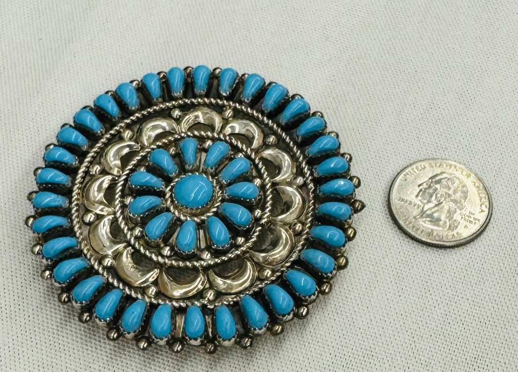 Round Silver and Turquoise Pin