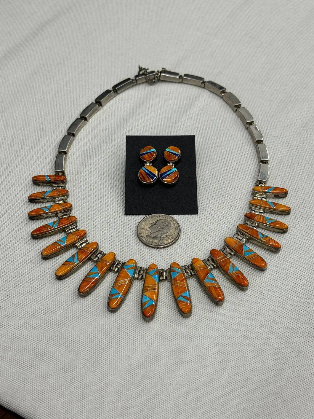 Spiny Oyster and Turquoise Choker Necklace with Earrings Set