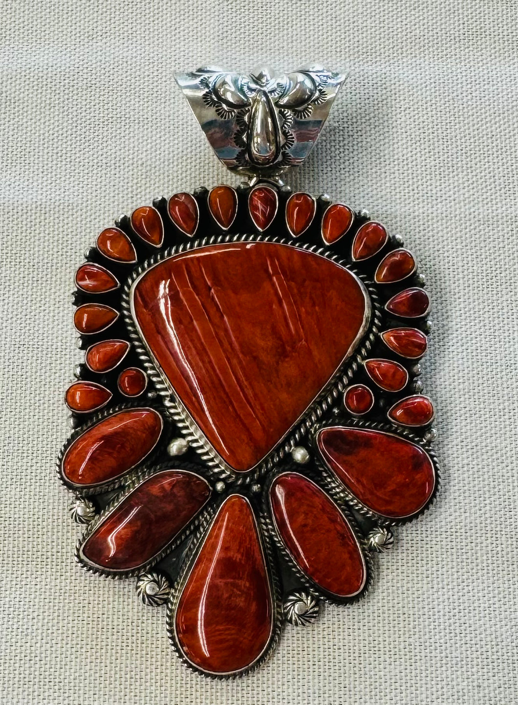 Large Coral and Silver Pendant