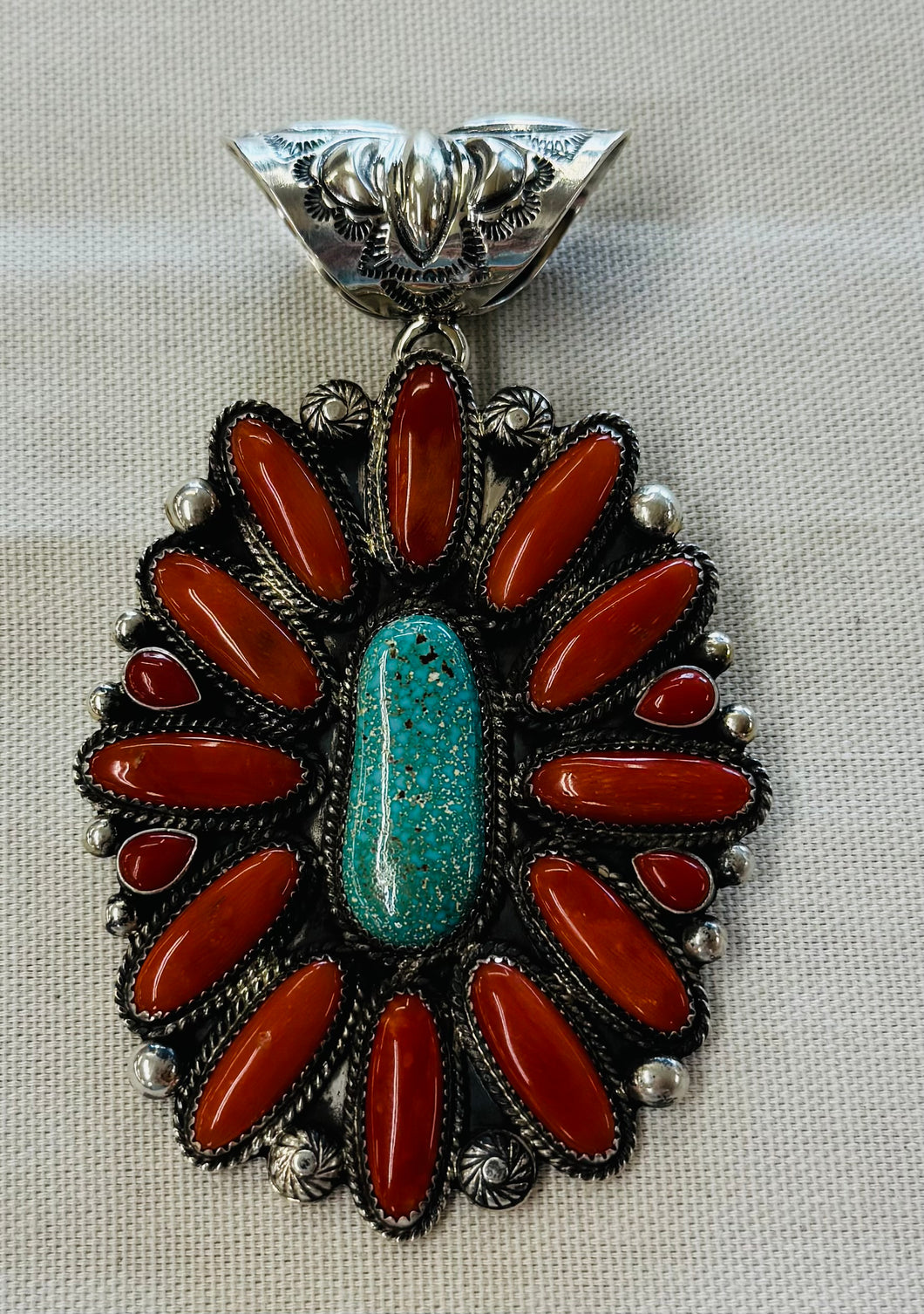 Coral and Turquoise Pendant