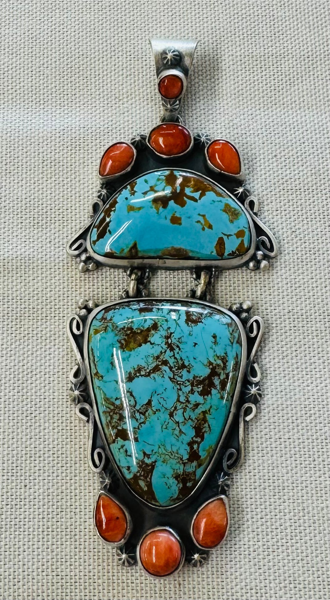 Kingman Turquoise and Coral Pendant