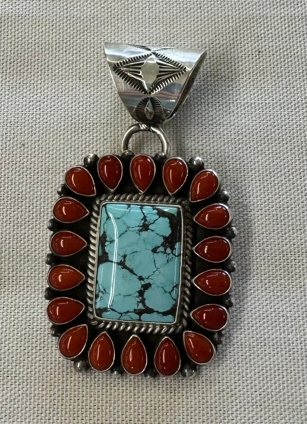 Turquoise and Coral Pendant