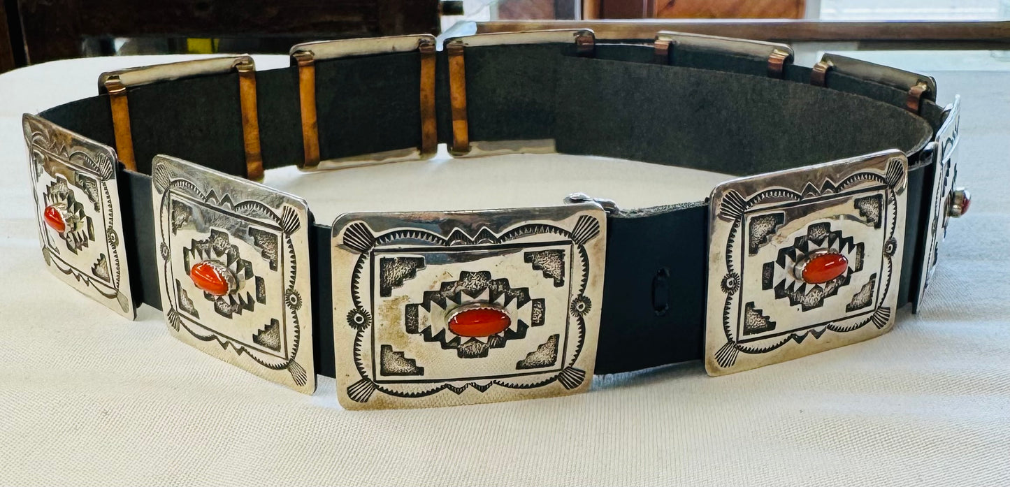 Silver and Coral Concho Belt