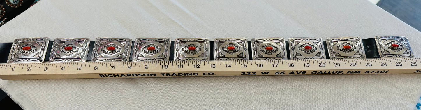 Silver and Coral Concho Belt