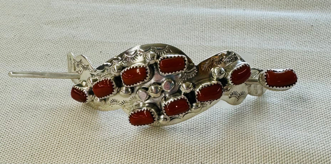 Silver and Coral Hair Clip