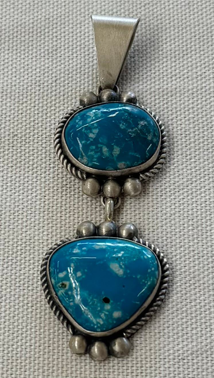 Double Drop Turquoise and Silver Pendant