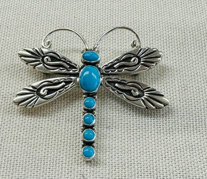 Silver and Turquoise Butterfly Pendant and Pin