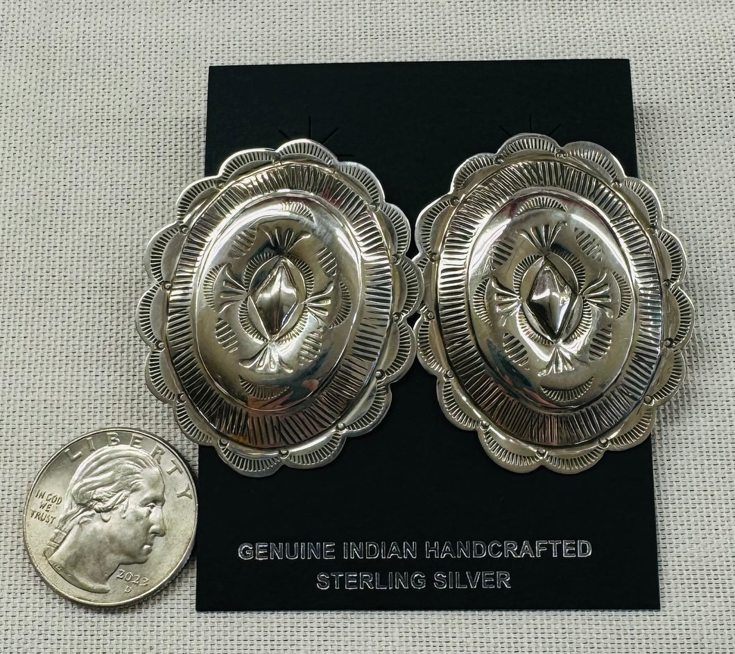 Large Sterling Silver Concho Earrings