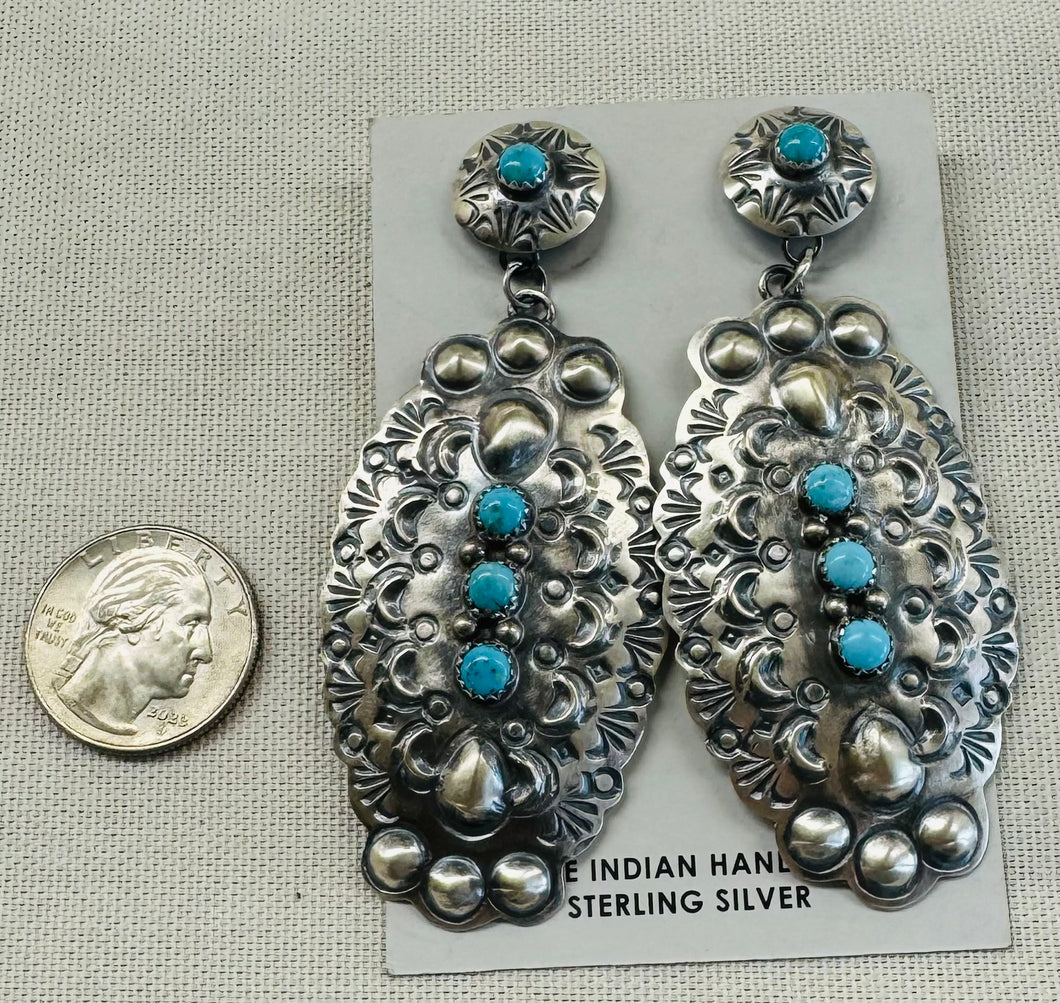 Large Silver and Turquoise Earrings