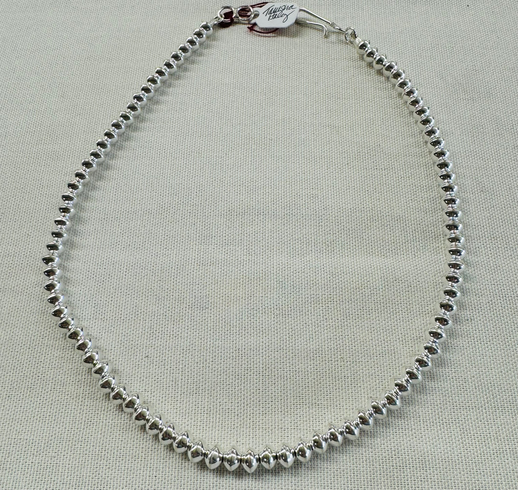 Shiny Silver Navajo Beads Necklace 18 inches