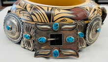 Load image into Gallery viewer, Silver Concho Belt with Turquoise Stones
