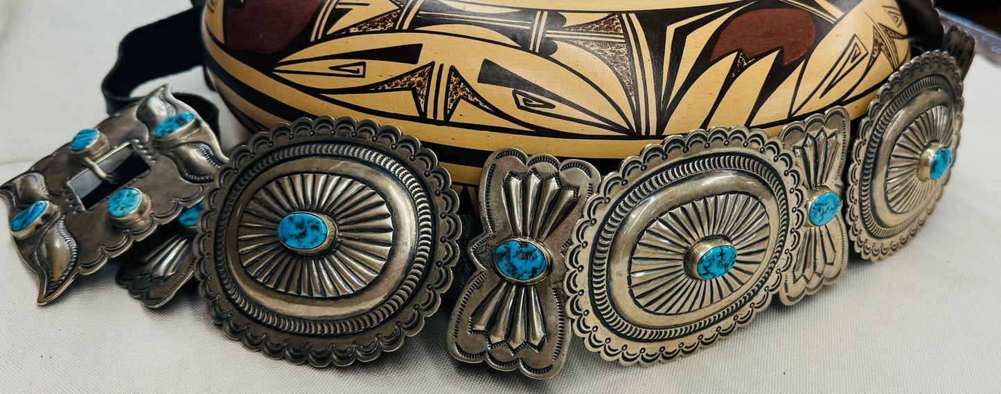 Silver Concho Belt with Turquoise Stones