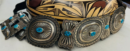 Silver Concho Belt with Turquoise Stones