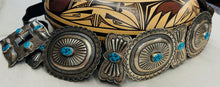 Load image into Gallery viewer, Silver Concho Belt with Turquoise Stones
