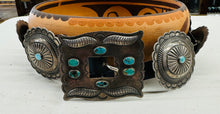 Load image into Gallery viewer, Silver Concho Belt with Turquoise Stones
