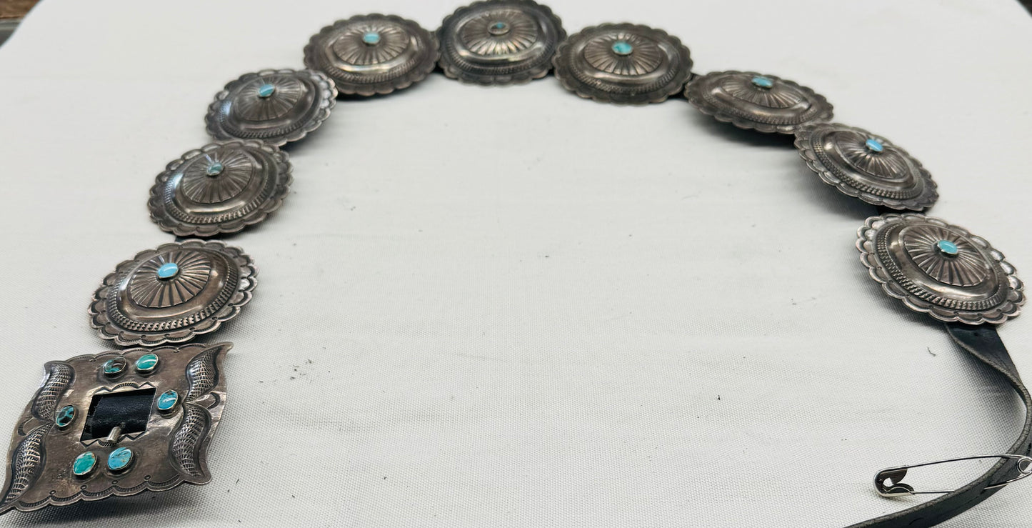 Silver Concho Belt with Turquoise Stones
