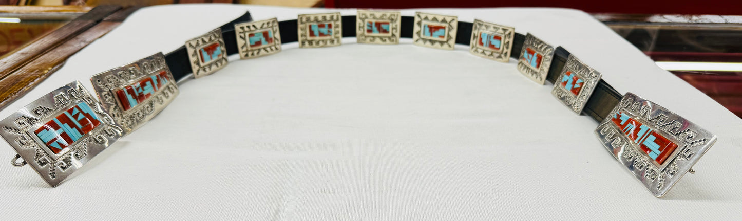 Silver with Inlay Turquoise and Coral Stones Belt