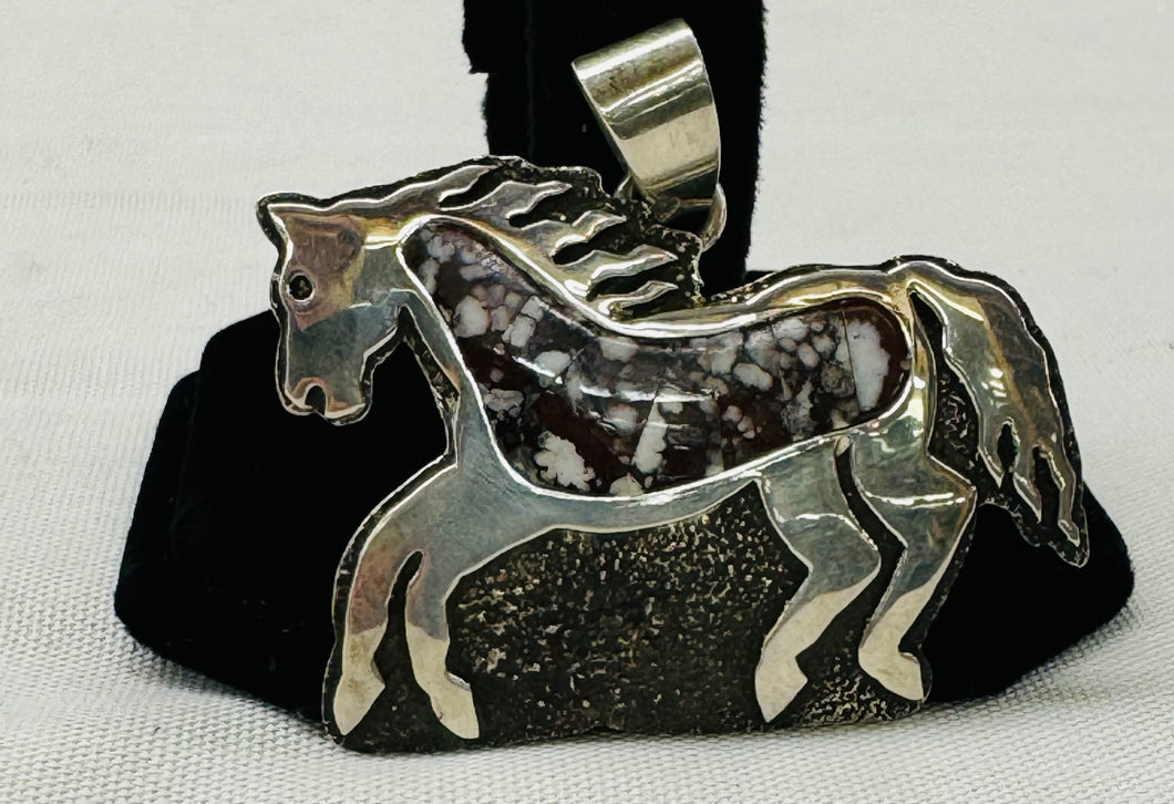 Horse Pendant with Silver and Wild Horse Stone