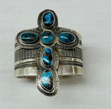 Load image into Gallery viewer, Cross Cuff Bracelet with Silver and Turquoise Stones
