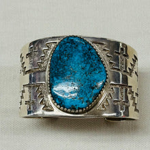 Load image into Gallery viewer, Silver Cuff Bracelet with Large Turquoise Stone
