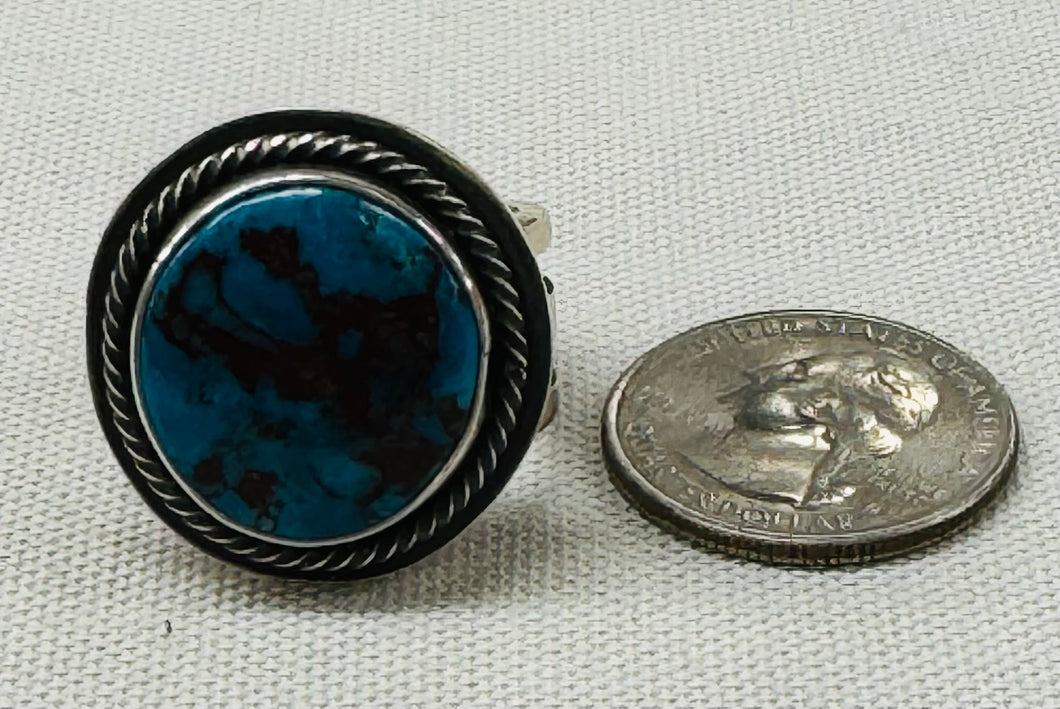 Round Turquoise Stone and Silver Ring