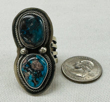 Load image into Gallery viewer, Double Turquoise Stone and Silver Ring
