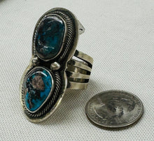 Load image into Gallery viewer, Double Turquoise Stone and Silver Ring
