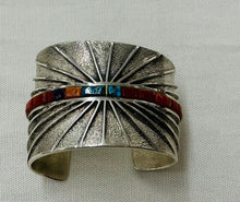 Load image into Gallery viewer, Silver Cuff Bracelet with Inlay Stones
