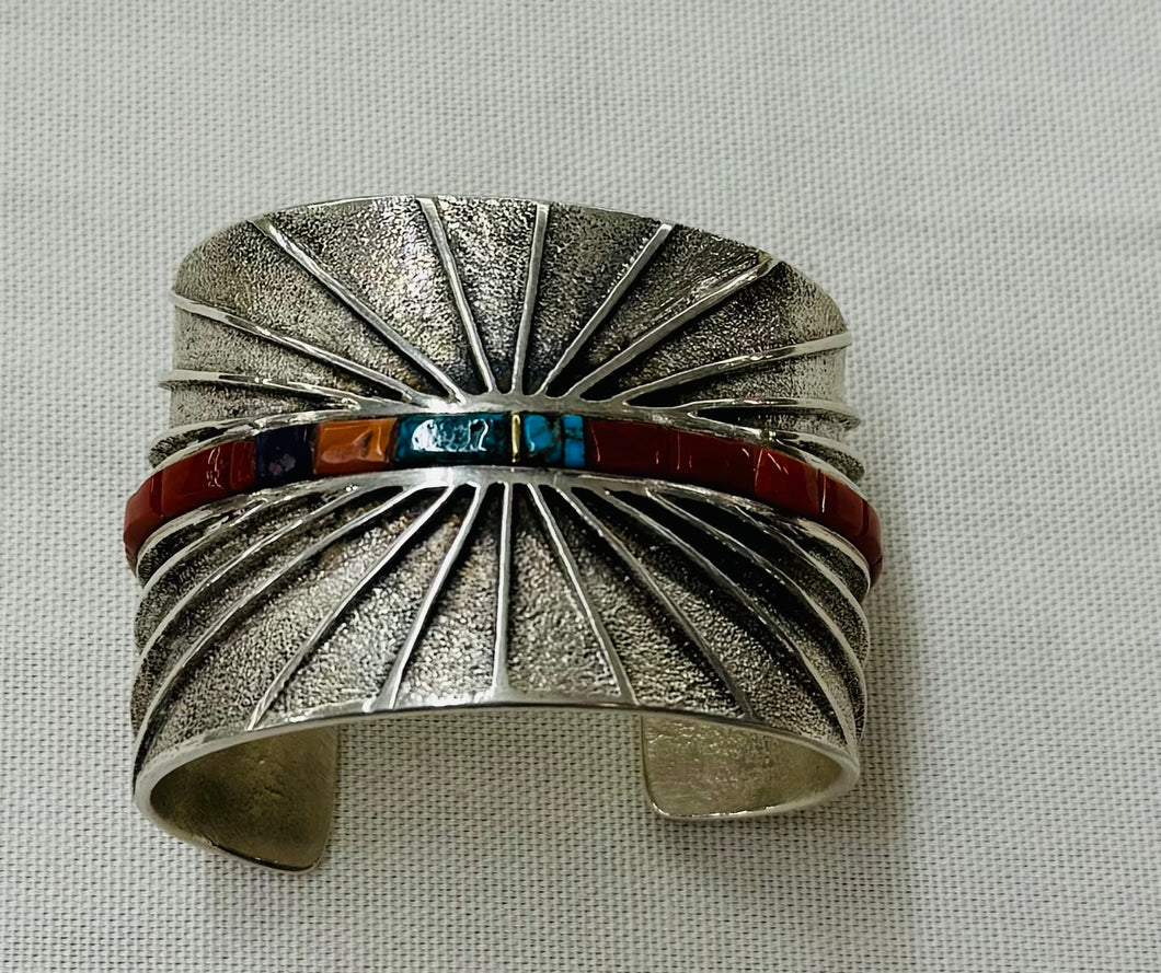 Silver Cuff Bracelet with Inlay Stones